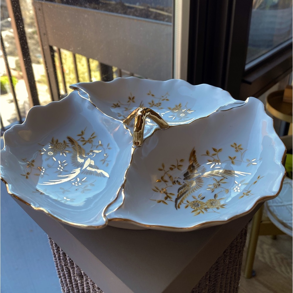 Shafford Boutique Divided Serving Dish in 24K Gold Birds